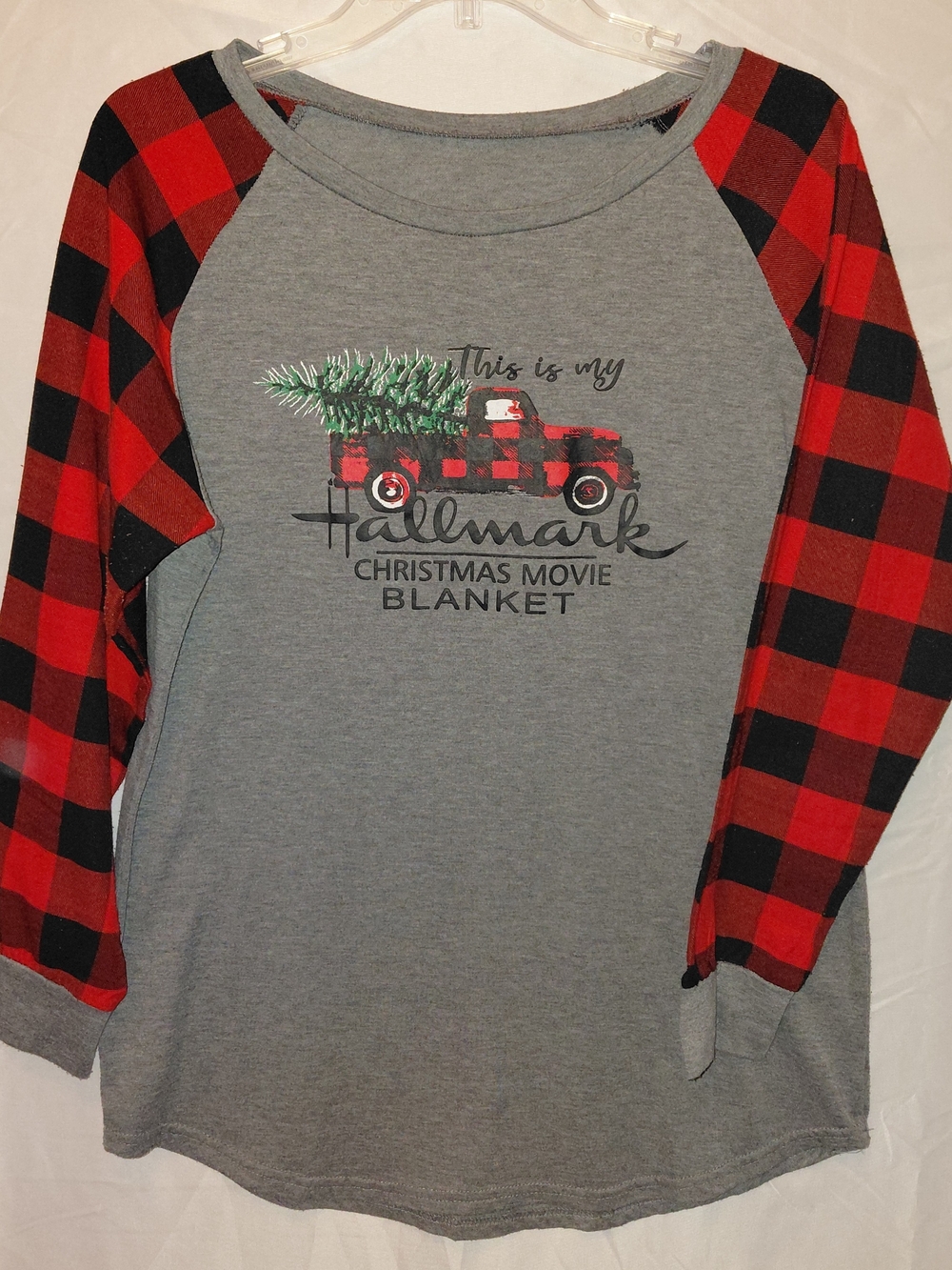 Hallmark Gray & Red Buffalo Plaid Christmas Pajama Top #2480